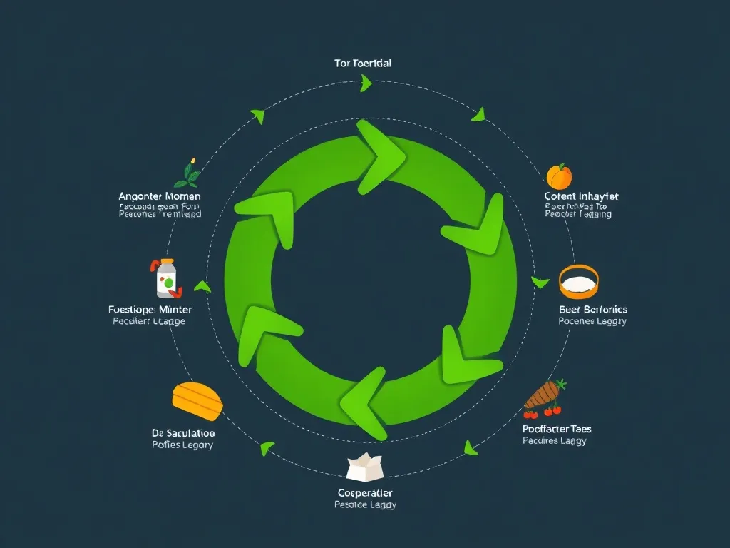 Technical diagram of a circular economy with green arrows an