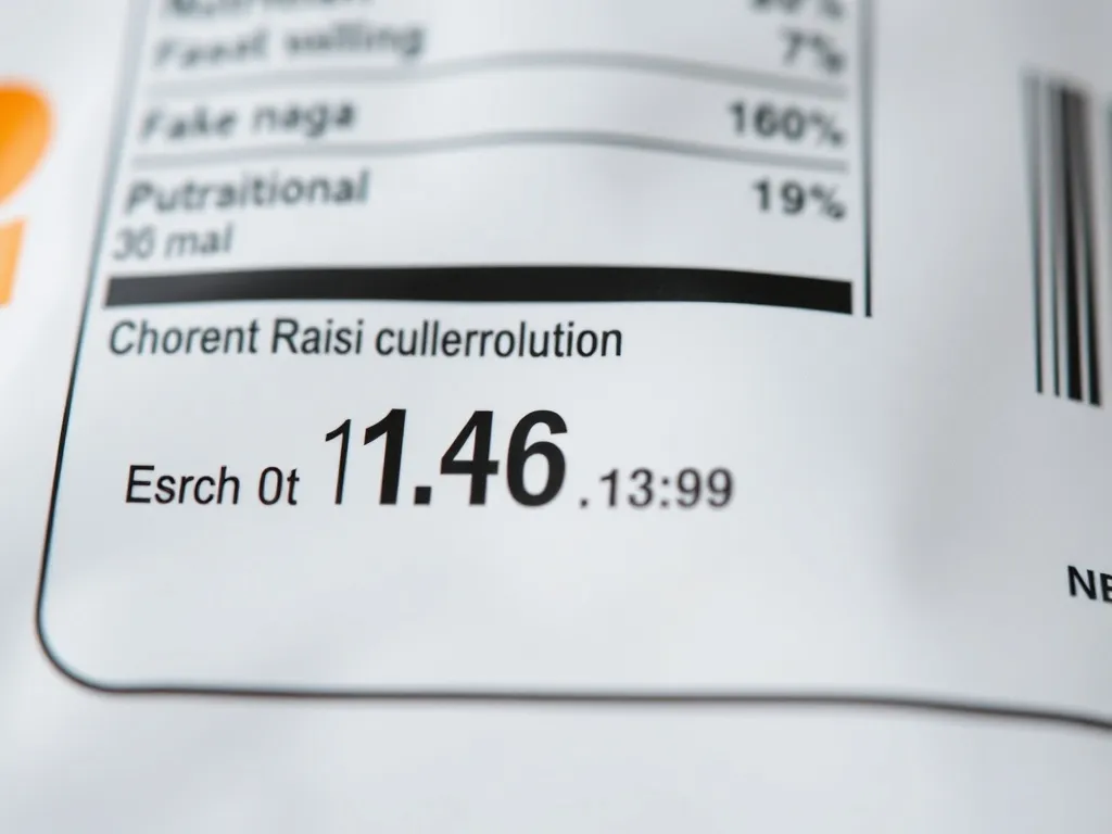 Macro close up of a food nutrition label and expiry date on