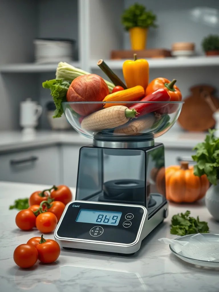 A detailed close-up of a high-tech digital scale weighing fr